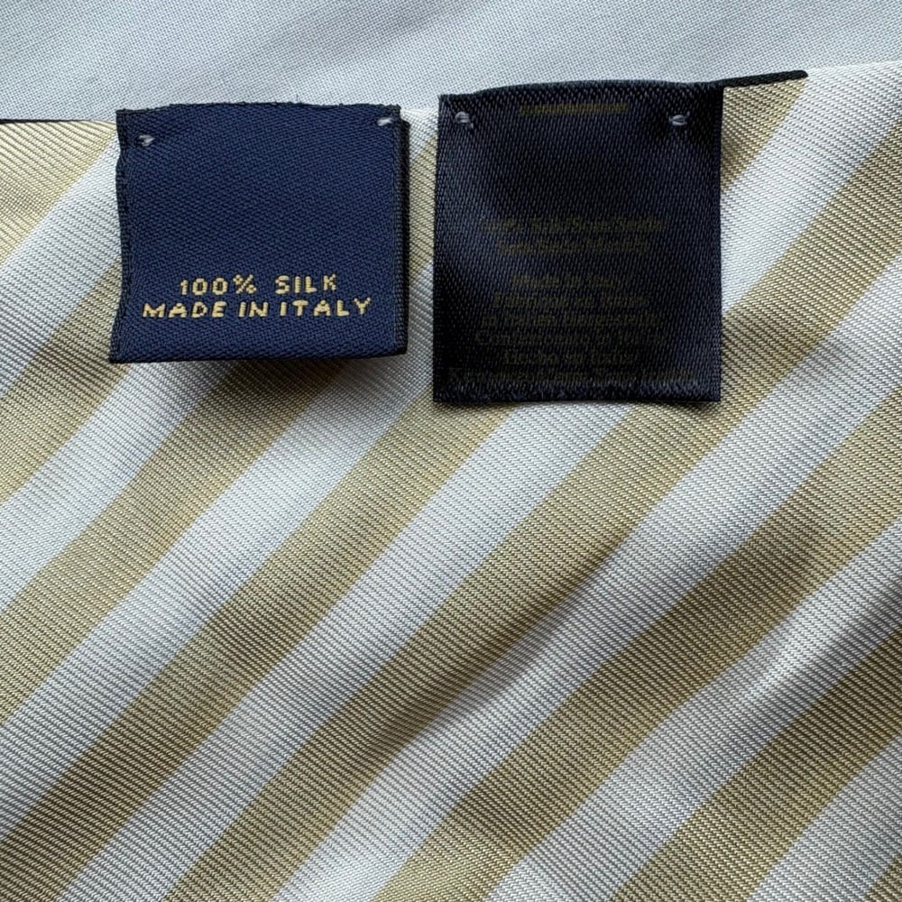 Brooks Brothers 100% Silk Skinny Scarf Striped Black White Gold Made in Italy - Picture 4 of 6
